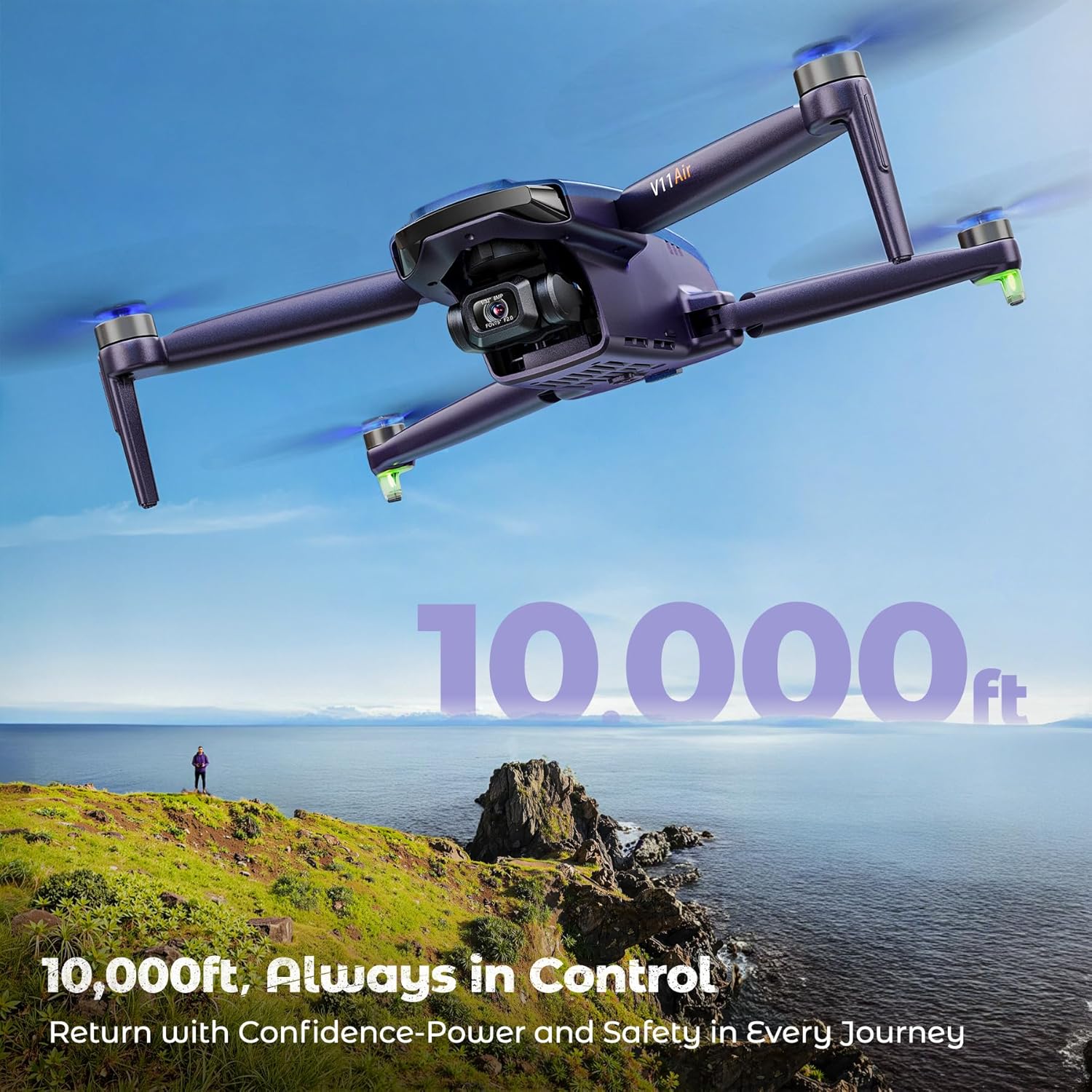 V11Air Drone with 6K UHD Camera for Adults and Beginner, 3-Axis Brushless Gimbal, 4K/30FPS Video, Plus 70Mins Flight Time with 2 Batteries, 10000Ft FPV Digital Transmission and Auto Return